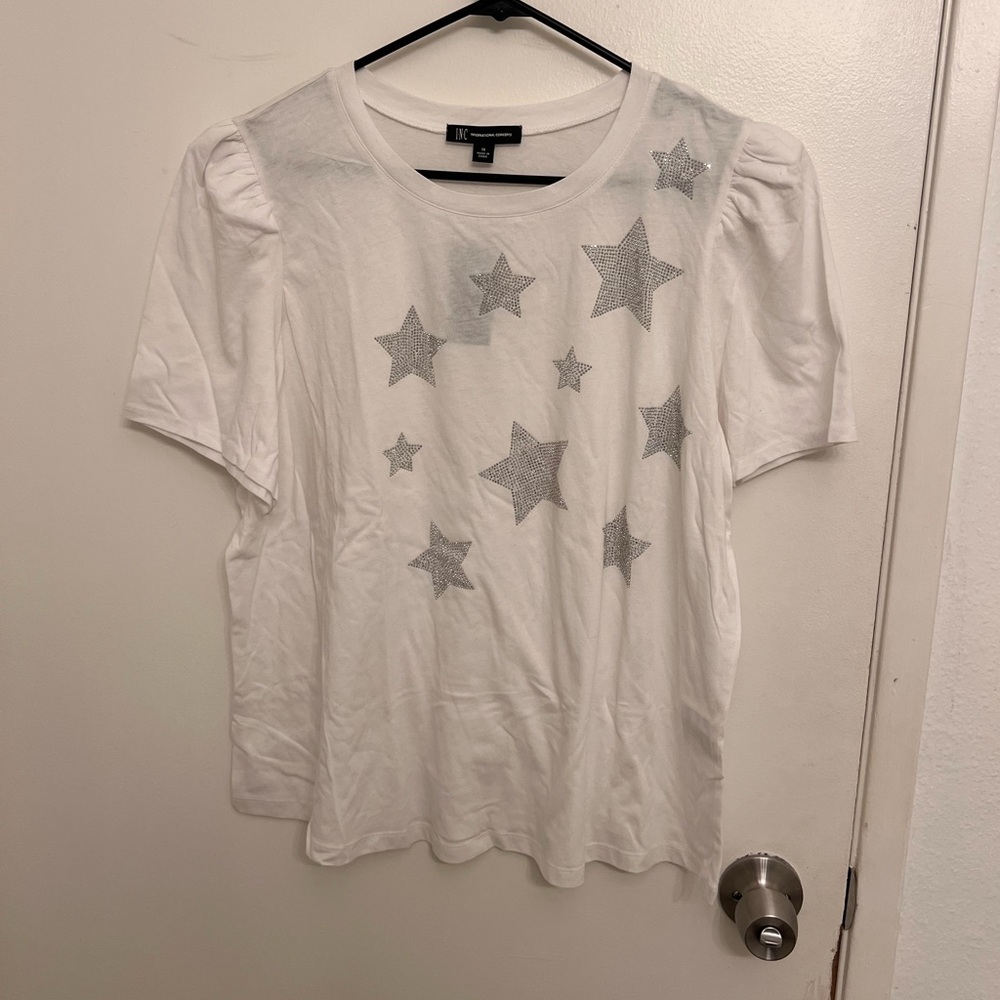 NWT I.N.C. International ConceptsWomen's Cotton Embellished-Star Tee - Size 1X